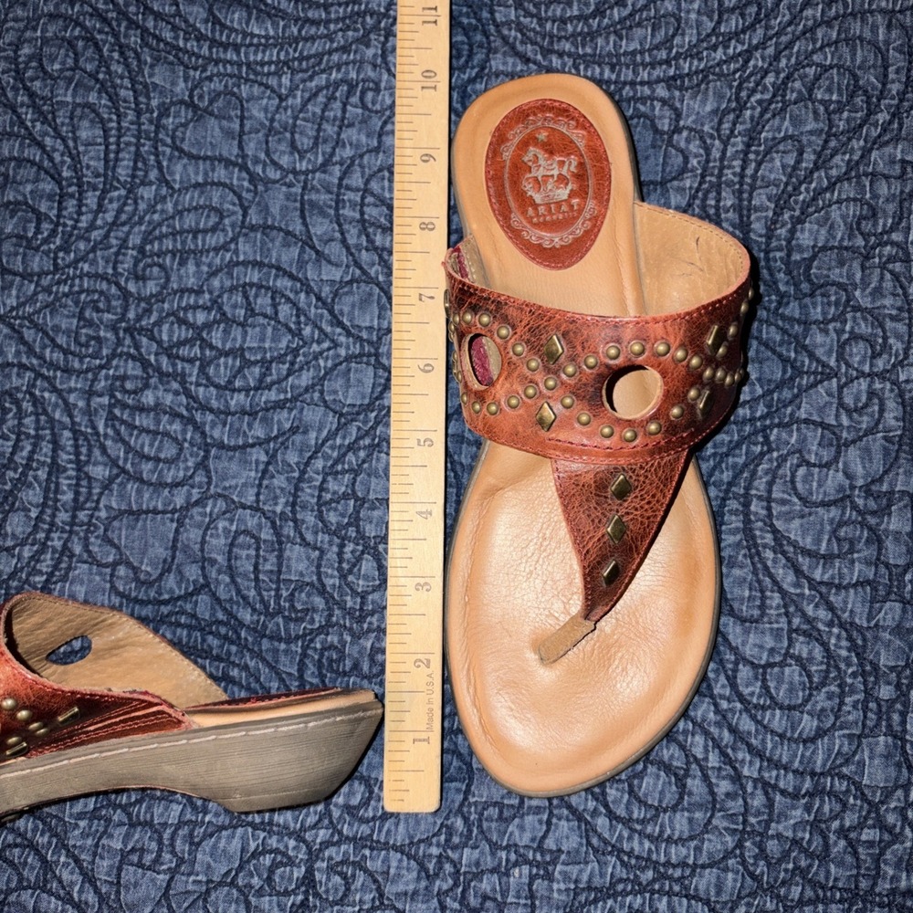 Ariat North Star 7 B Studded Thong Cut Out Sandals Red Brown Flip Flop *read* - Picture 11 of 12
